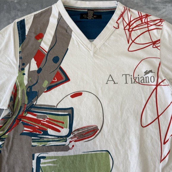 men's A. Tiziano graphic V-neck t-shirt.  Premium Wear Short Sleeve Size M - Picture 2 of 11